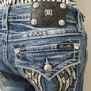 MissMe Signature Boot Angel Wing Embellished Jeans